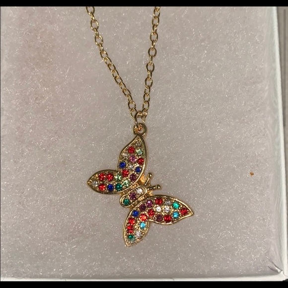 Rainbow Swarovski Elements butterfly necklace - Picture 2 of 7